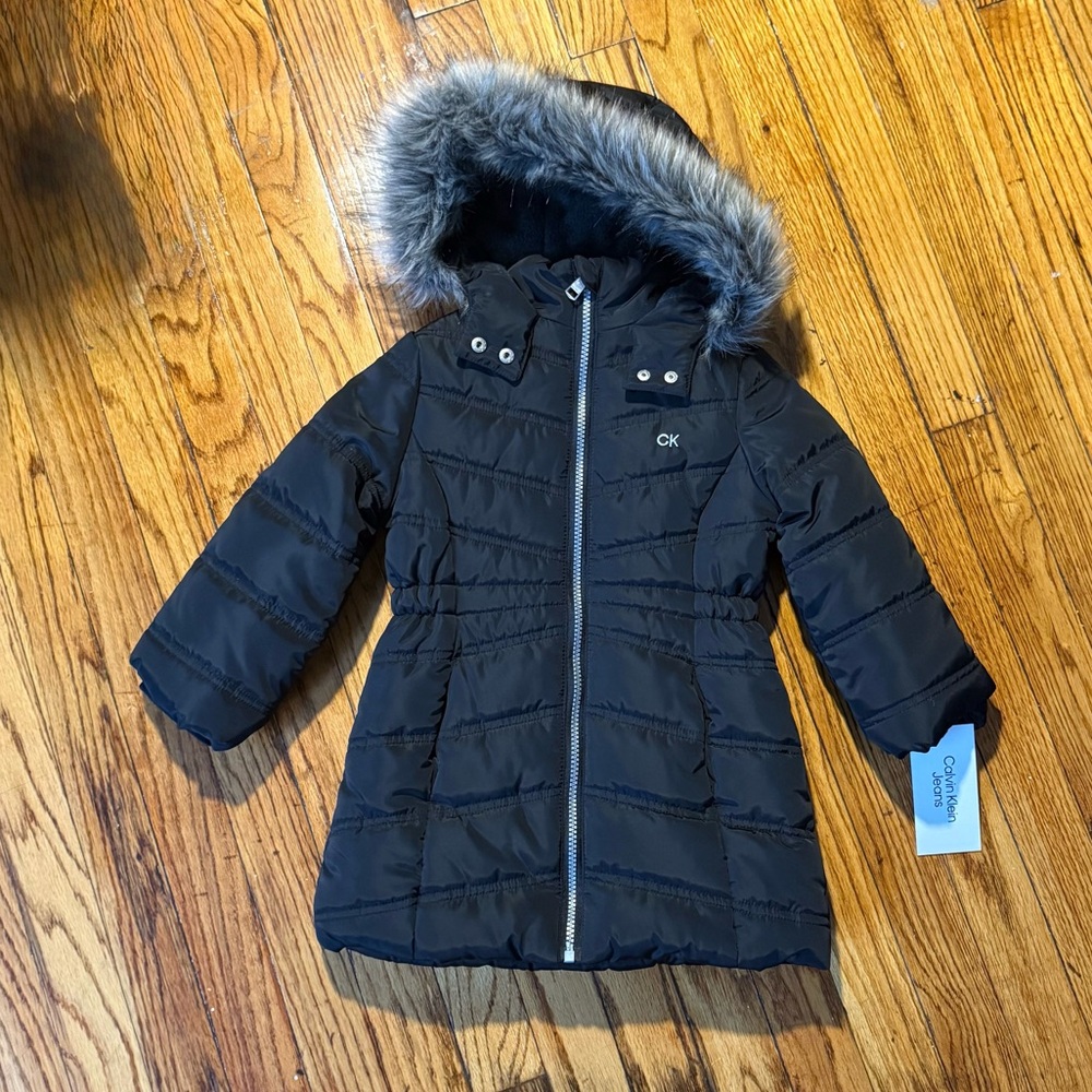 Calvin Klein: Mid-length Coat With Faux Fur Hood